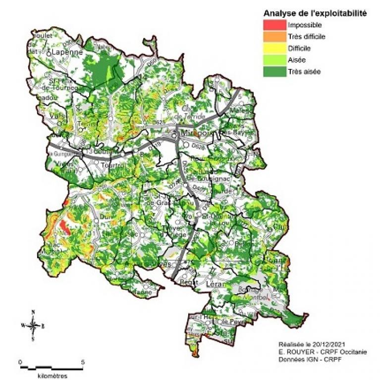 Carthographie de l'exploitabilité des peuplements DPM Coteaux secs de Mirepoix